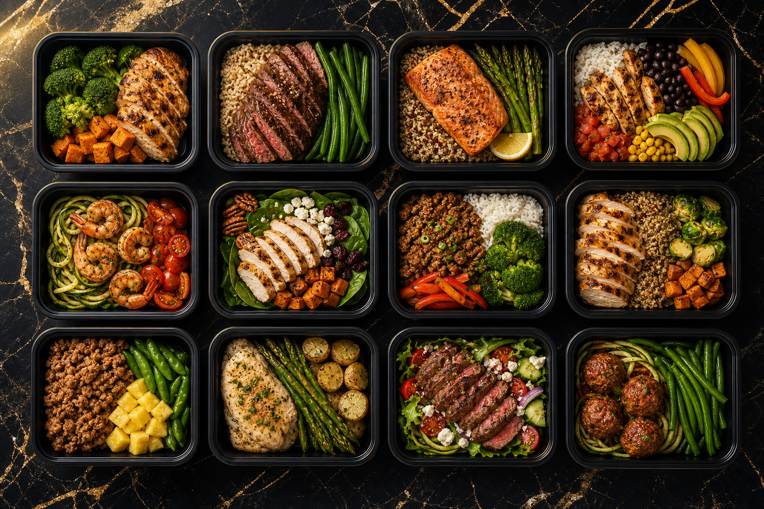 Assorted macro meal prep containers